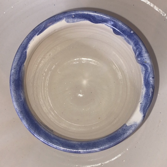 Vintage 1990 Ceramic Pottery White/Blue Glazed Drip Design Chip/Dip Large Bowl - Picture 7 of 12